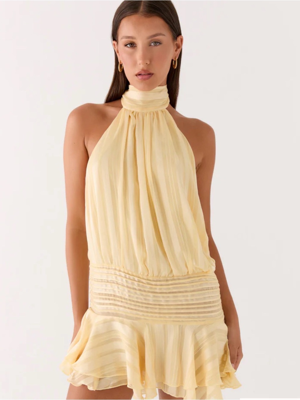 Willow Pale Yellow Halter Mini Dress
